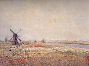 Field of Flowers and Windmills Near Leiden
